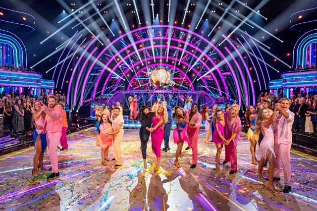 All the Strictly pairings on the Strictly danceflor, with Tess and Claudia in the middle