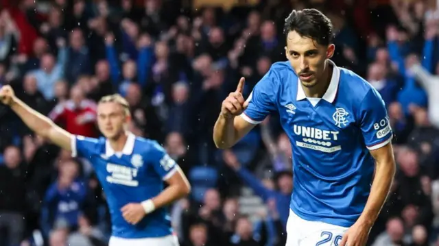 Rangers' Bojan Miovski celebrates