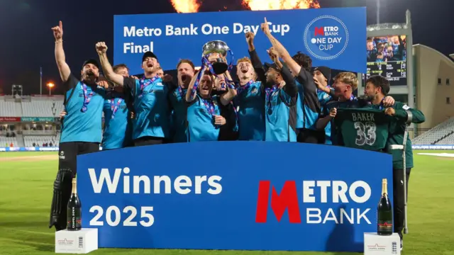 Worcestershire receive the One-Day Cup trophy