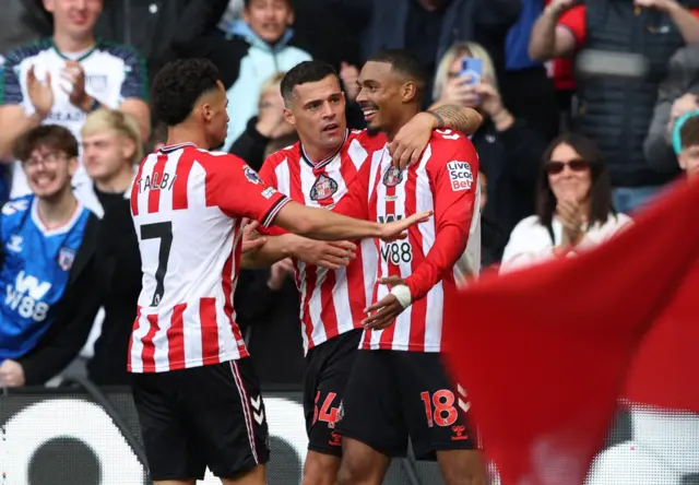 Sunderland celebrate Wilson Isidor's goal against Aston Villa