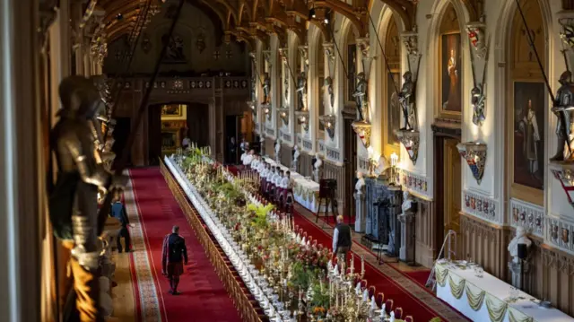 A view of the banquet table in St George's Hall, Windsor Castle