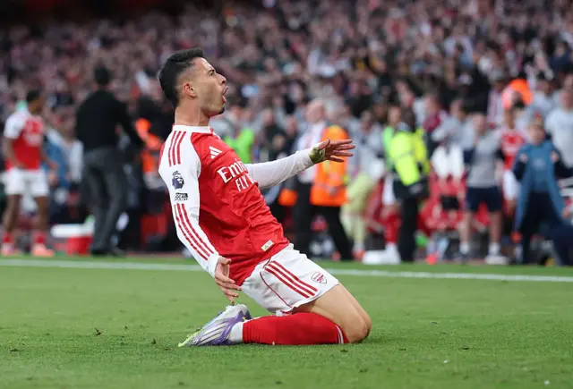 Gabriel Martinelli celebrates after scoring for Arsenal