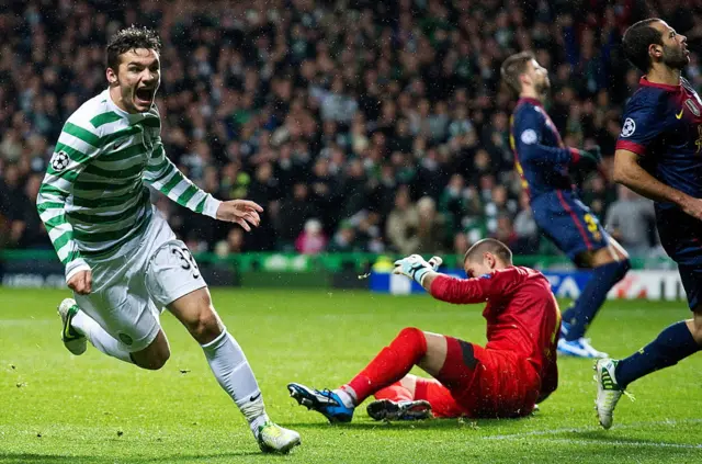 Tony Watt scored as Celtic beat Barcelona 2-1 in the Champions League