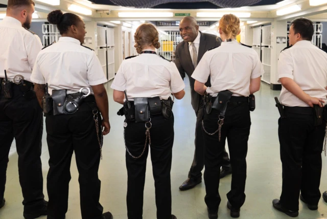 eputy Prime Minister and Justice Secretary David Lammy meets staff, during a visit to HMP Belmarsh in south east London where he announced new body armour would be given to officers and security staff