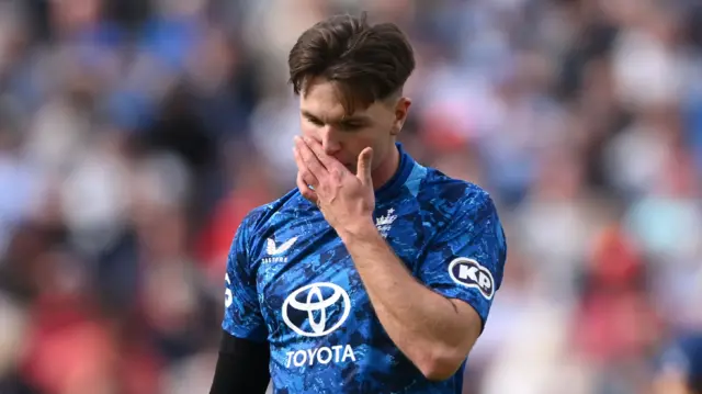 Sonny Baker playing for England on his ODI debut