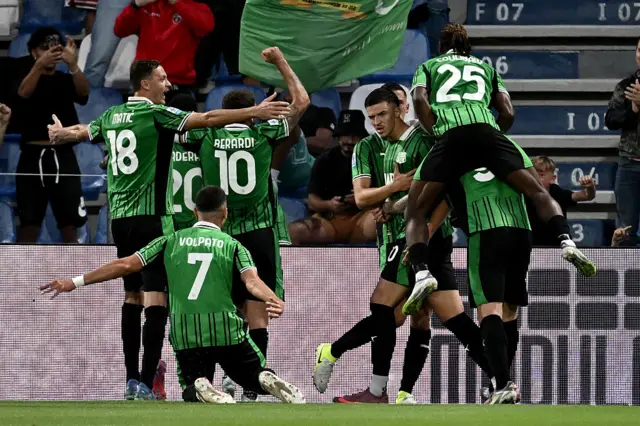 Sassuolo celebrate scoring in Serie A