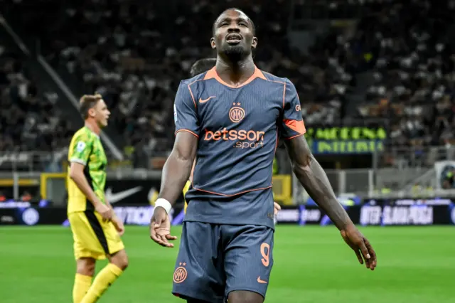 Thuram reacts to missing a chance