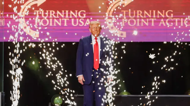 A pyrotechnical display went off as Trump took the stage.