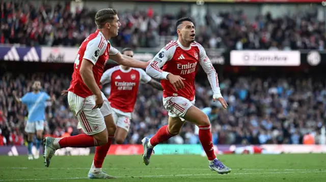 Gabriel Martinelli celebrates after scoring