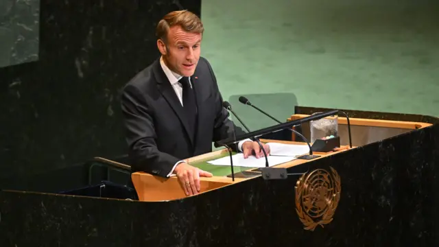 Emmanuel Macron at a UN podium