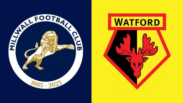The club badges of Millwall and Watford football clubs