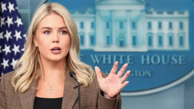 Karoline Leavitt speaking during a White House press briefing