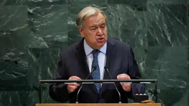 Guterres speaking in New York