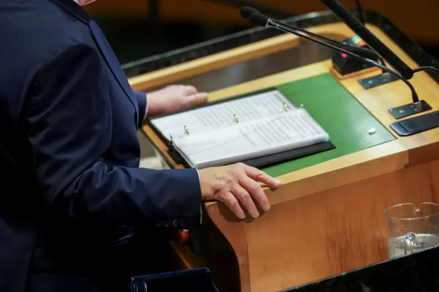 US President Donald Trump had a paper copy of his speech at the UN