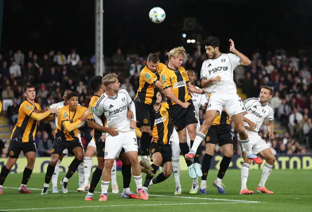 Raul Jimenez heads wide from the resulting corner.