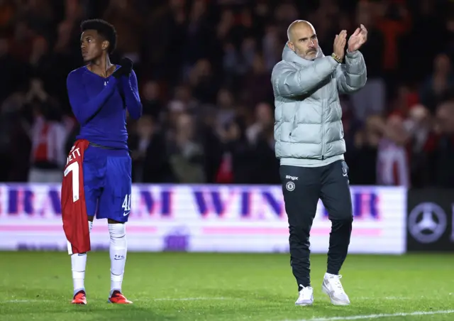 Maresca and Estevao clap the fans
