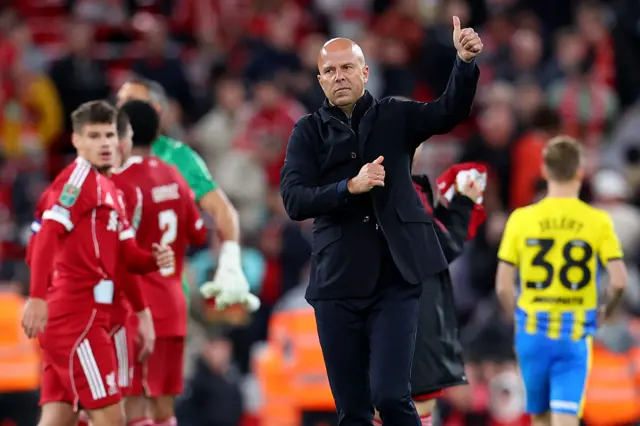 Slot gives a thumbs up to the fans at full time