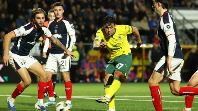Jamie McGrath scores for Falkirk against Hibernian