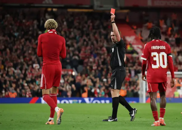 Ekitike is shown a red card