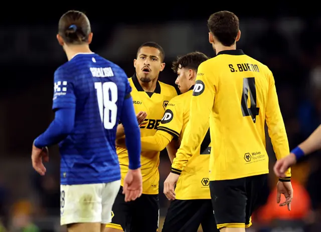 Wolves player celebrate in front of Grealish