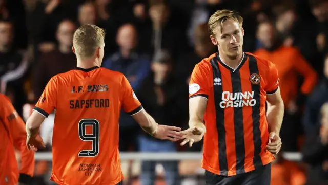 Bert Esselink celebrates after scoring for Dundee United against Aberdeen