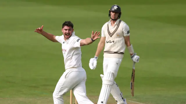 Josh Tongue celebrating a wicket