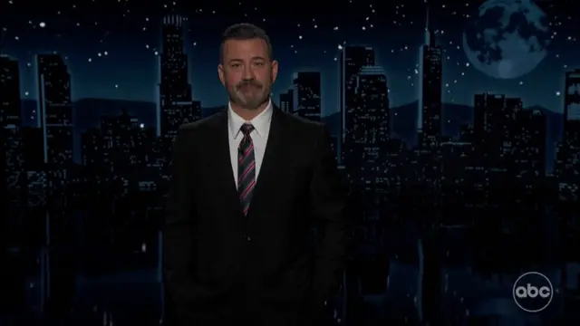 Kimmel, during his monologue on his show, frowns as he becomes emotional