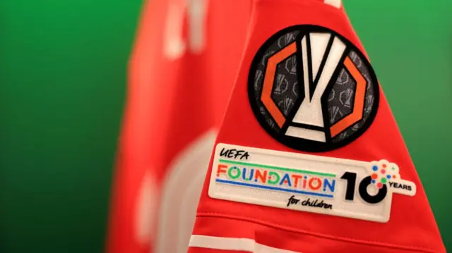 The Europa League badge on Nottingham Forest's shirt