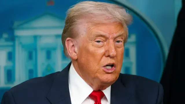 US President Donald Trump addresses the media