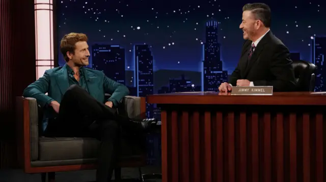 Glen Powell and Jimmy Kimmel