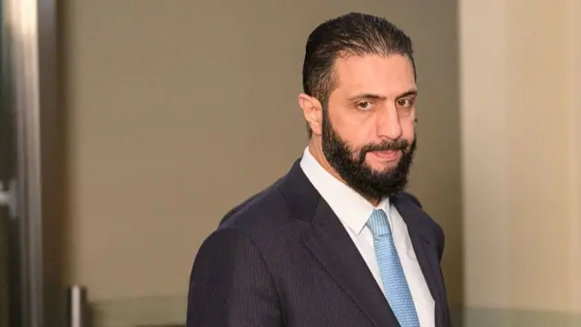 President of Syria Ahmed al-Shara arrives for the 80th session of the UN’s General Assembly (UNGA) at UN Headquarters on September 23, 2025 in New York City