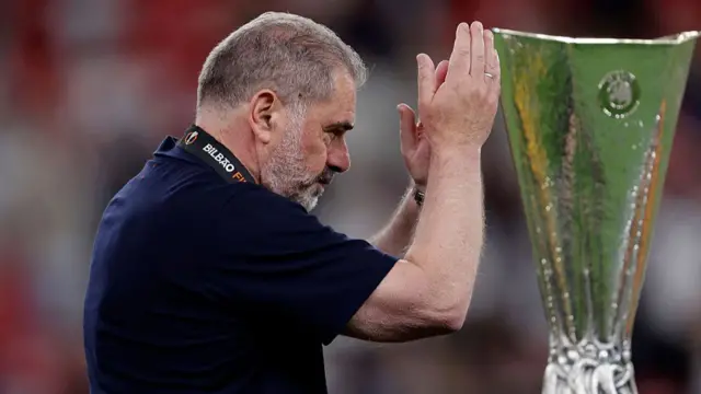 Ange Postecoglou after winning the Europa League trophy