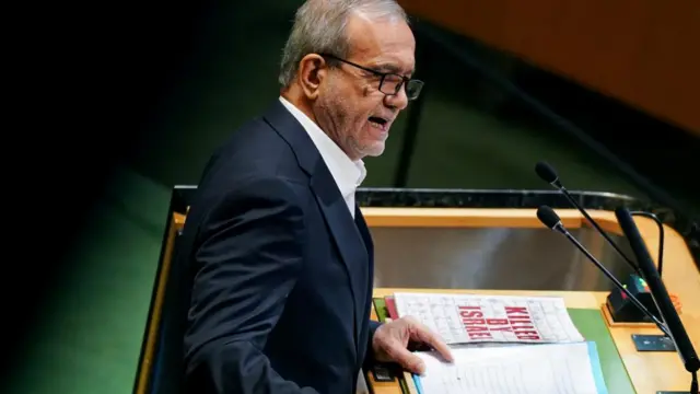 Iran's President Masoud Pezeshkian addresses the 80th United Nations General Assembly