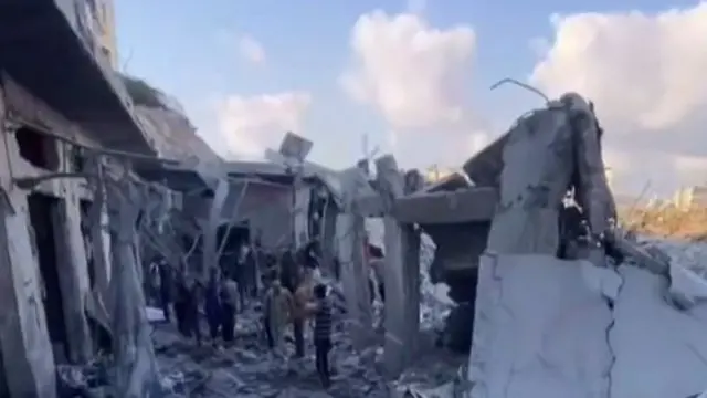 A screengrab from a video showing the aftermath of an apparent strike near a former market in Gaza City