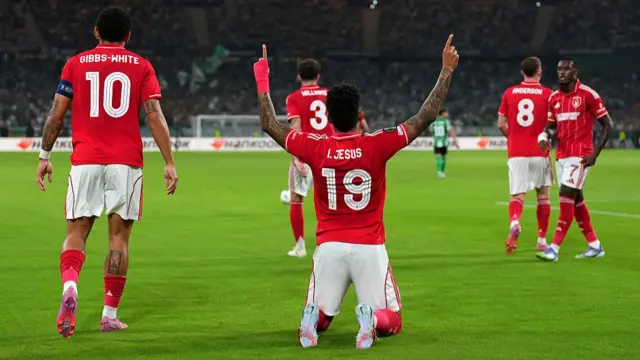 Igor Jesus celebrates a goal