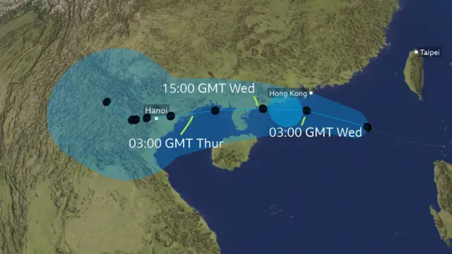 A map showing Typhoon Ragasa's path