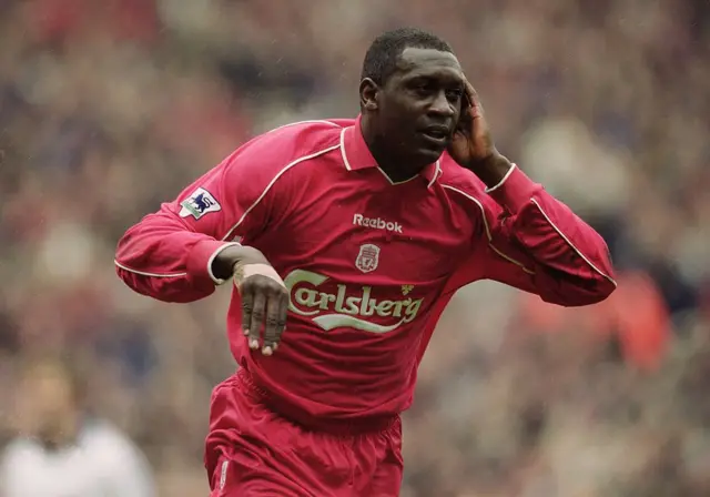 Emile Heskey celebrates scoring for Liverpool