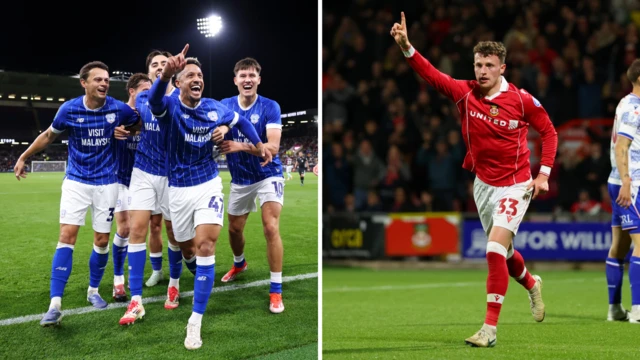 Split graphic: Cardiff and Wrexham