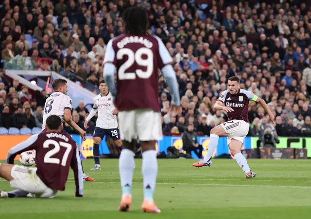 John McGinn scores for Aston Villa against Bologna at Villa Park