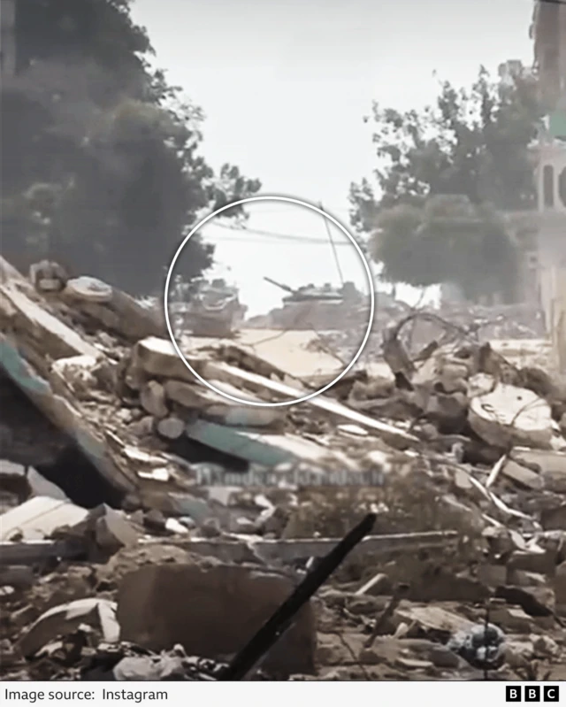 An Israeli tank caught on video in Gaza City
