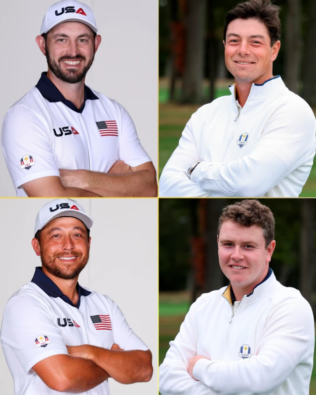 A split image of Patrick Cantlay, Xander Schauffele, Viktor Hovland and Bob MacIntye
