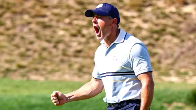 Rory McIlroy celebrates