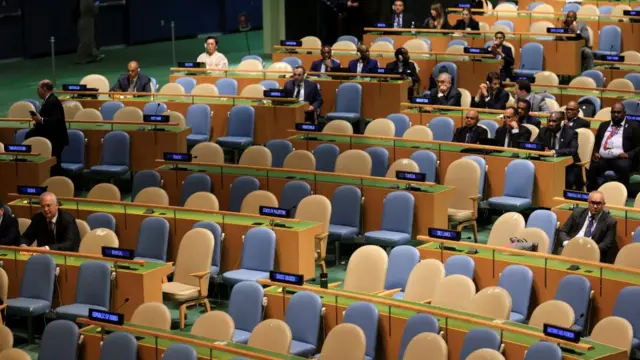 Rows of empty seats in the UN's General Assembly