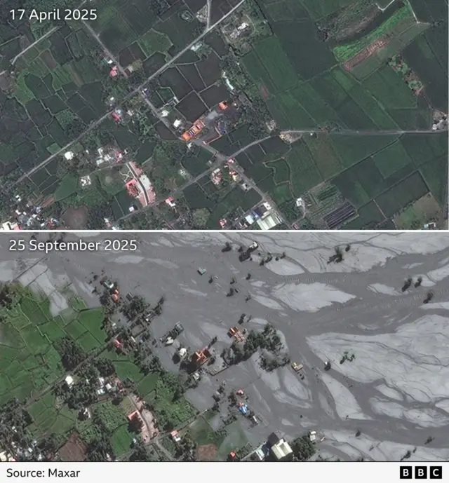 Another set of satellite imagery showing how mud covers large swathes of the area