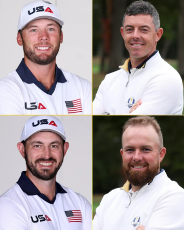 A split image of Burns and Cantlay, McIlroy and Lowry