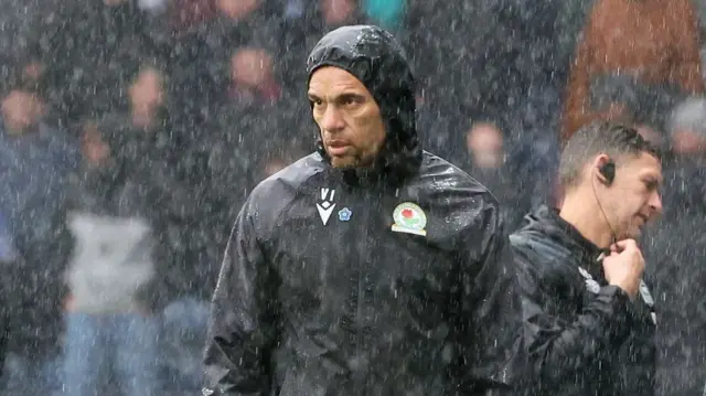 Blackburn boss Valerien Ismael in the rain at Ewood Park last week