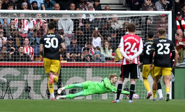 Bruno Fernandes has this penalty kick saved