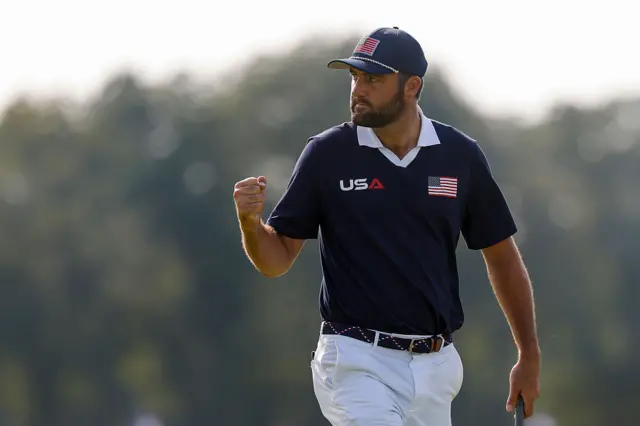Scottie Scheffler in the Saturday Foursomes on day two of the 2025 Ryder Cup