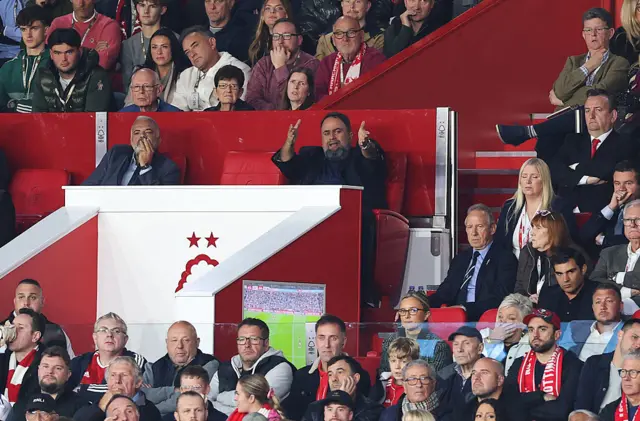 Evangelos Marinakis, owner of Nottingham Forest reacts from the stands