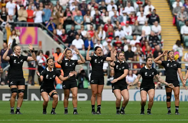 Players from New Zealand perform the Haka
